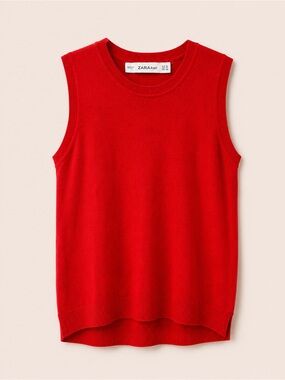 ZARA Bright Red Knit Sleeveless Sweater Tank Women’s M
